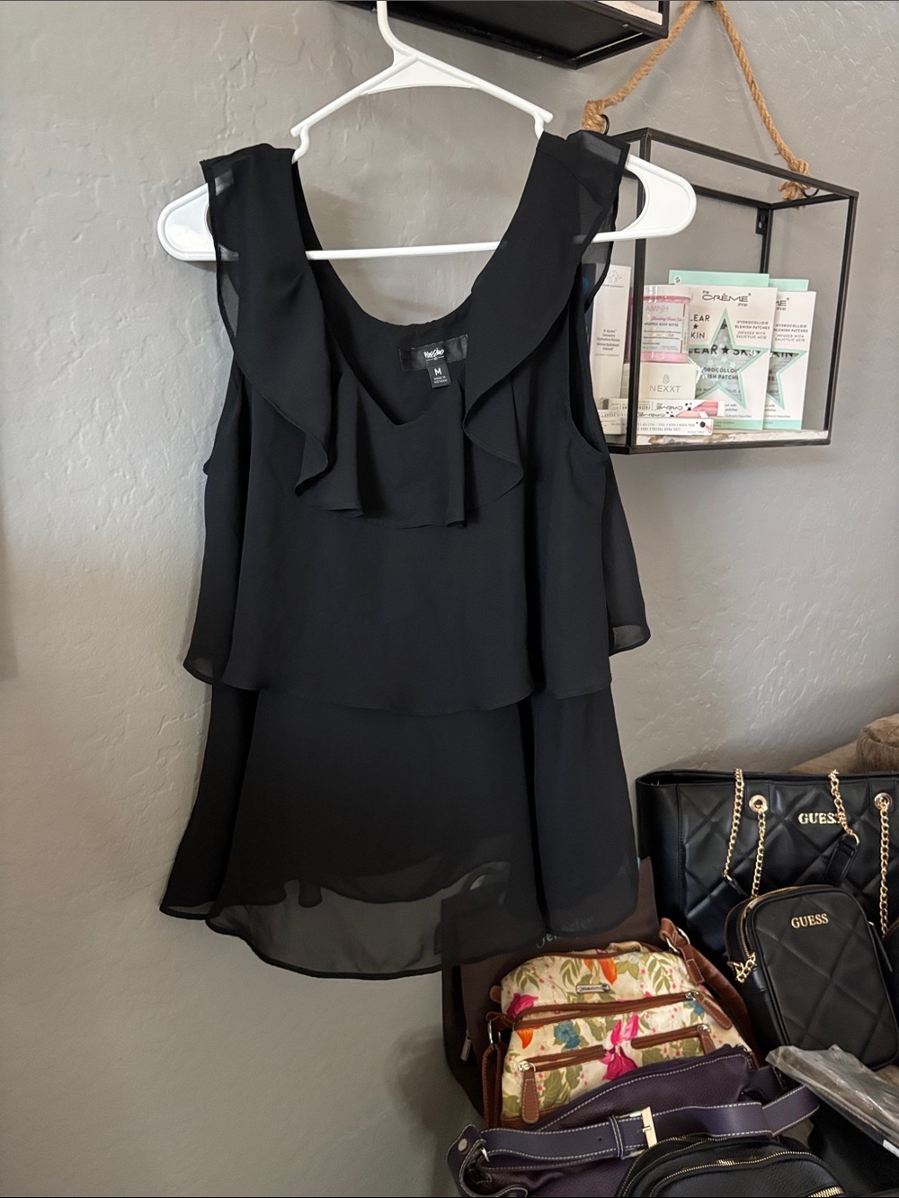 Massimo Black Layered Chiffon Ruffle Sleeveless Top